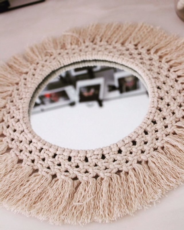Round Embroidered Tapestry Mirror Round Embroidered Tapestry Mirror