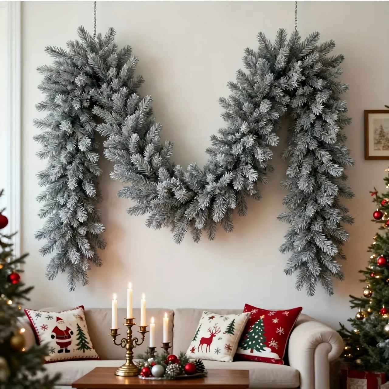 1pc Luxury Snowy Pine Garland Christmas Decor Indoor Outdoor Holiday Hanging Ornament Realistic Winter Artificial Plant