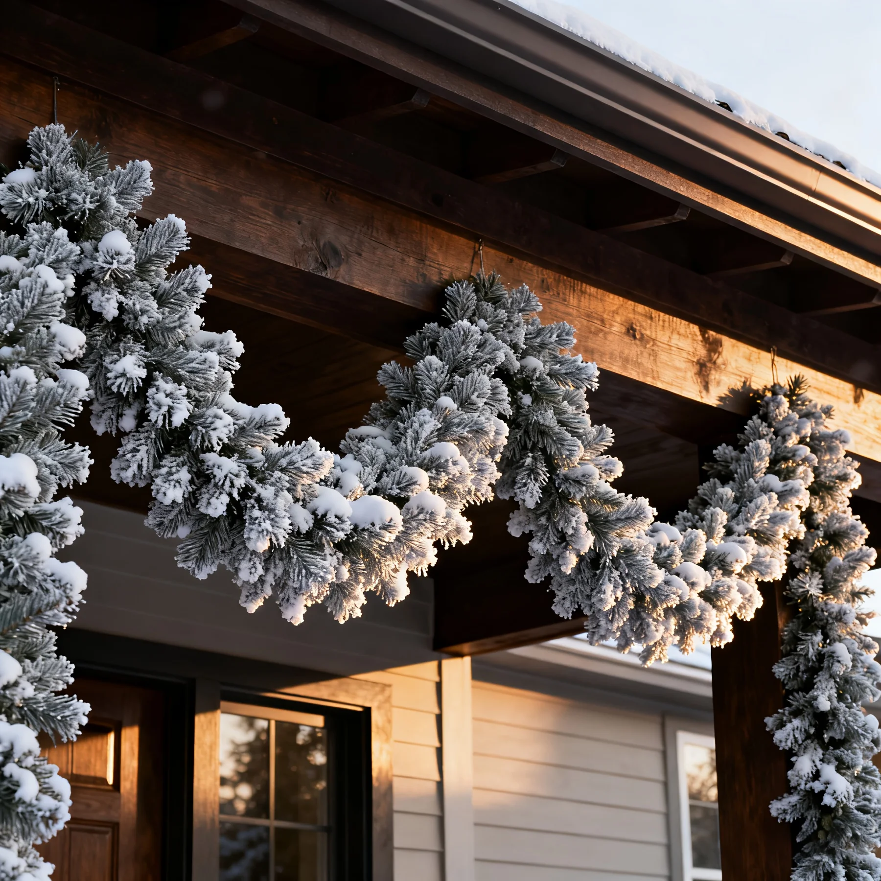 1pc Luxury Snowy Pine Garland Christmas Decor Indoor Outdoor Holiday Hanging Ornament Realistic Winter Artificial Plant