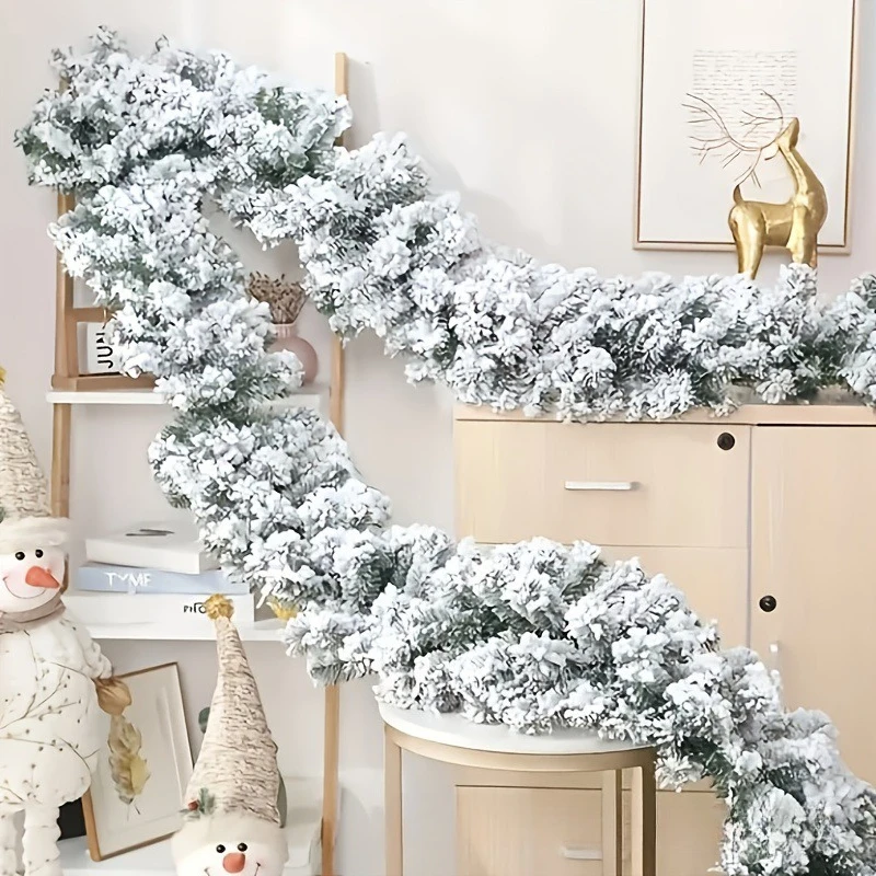 1pc Luxury Snowy Pine Garland Christmas Decor Indoor Outdoor Holiday Hanging Ornament Realistic Winter Artificial Plant