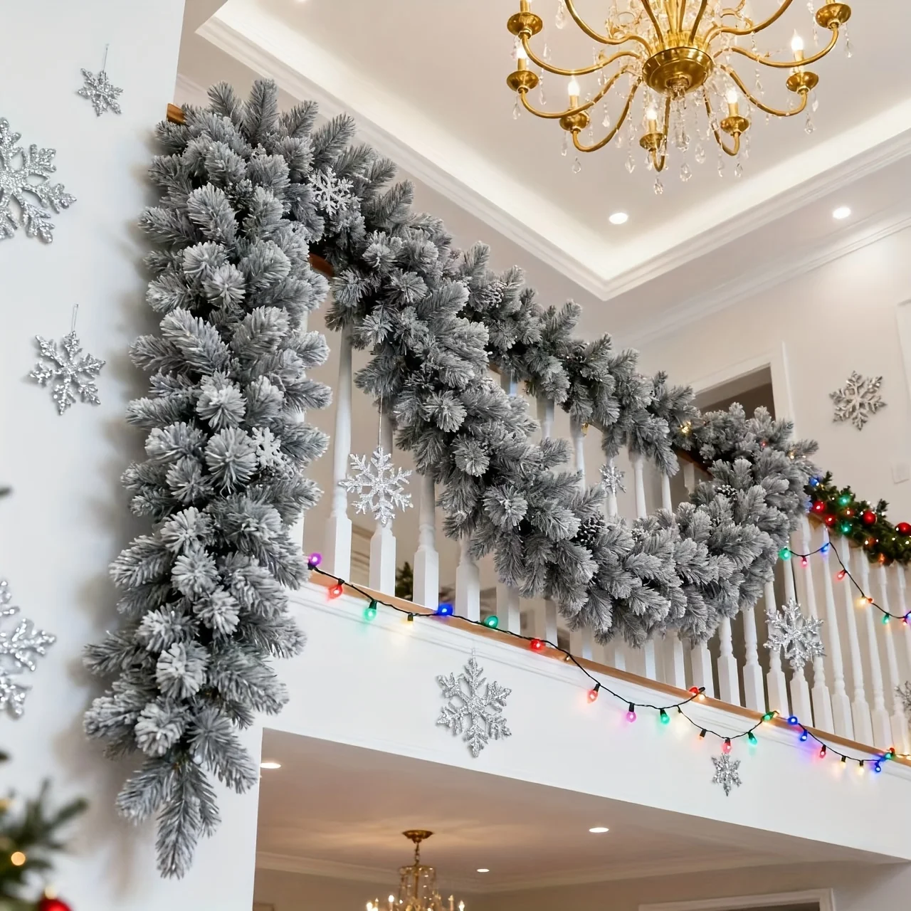 1pc Luxury Snowy Pine Garland Christmas Decor Indoor Outdoor Holiday Hanging Ornament Realistic Winter Artificial Plant